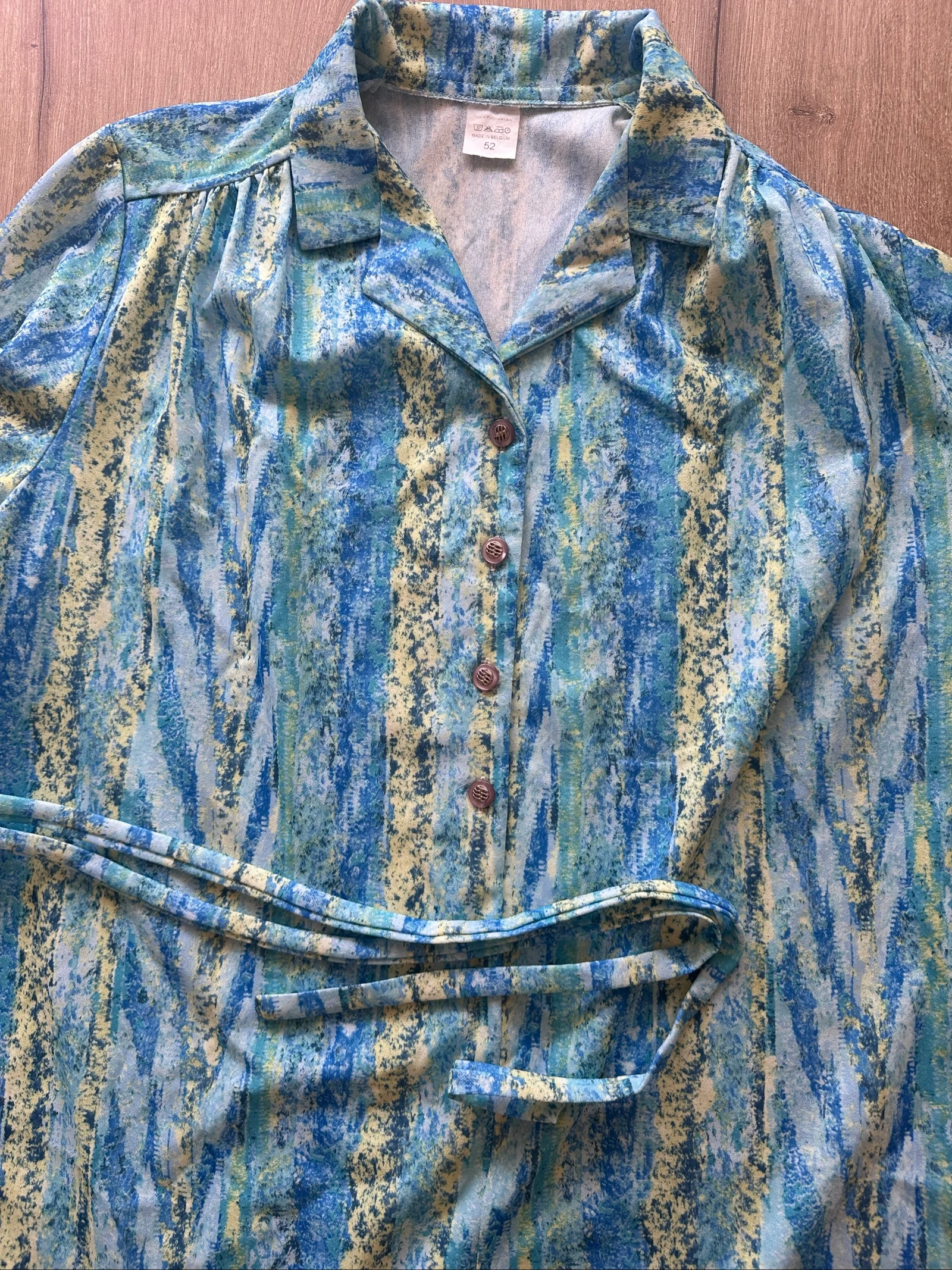 Vintage fluid dress Made in Belgium Blue, Green & Yellow Size 52 Excellent condition – photo 10